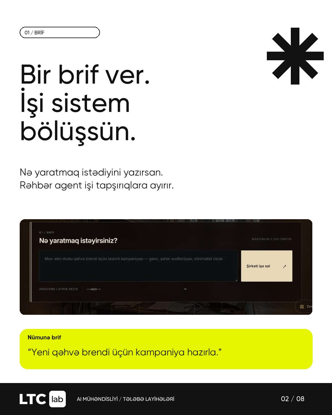 The Aigency: brif daxil etmə ekranı və işi sistemin bölüşməsi